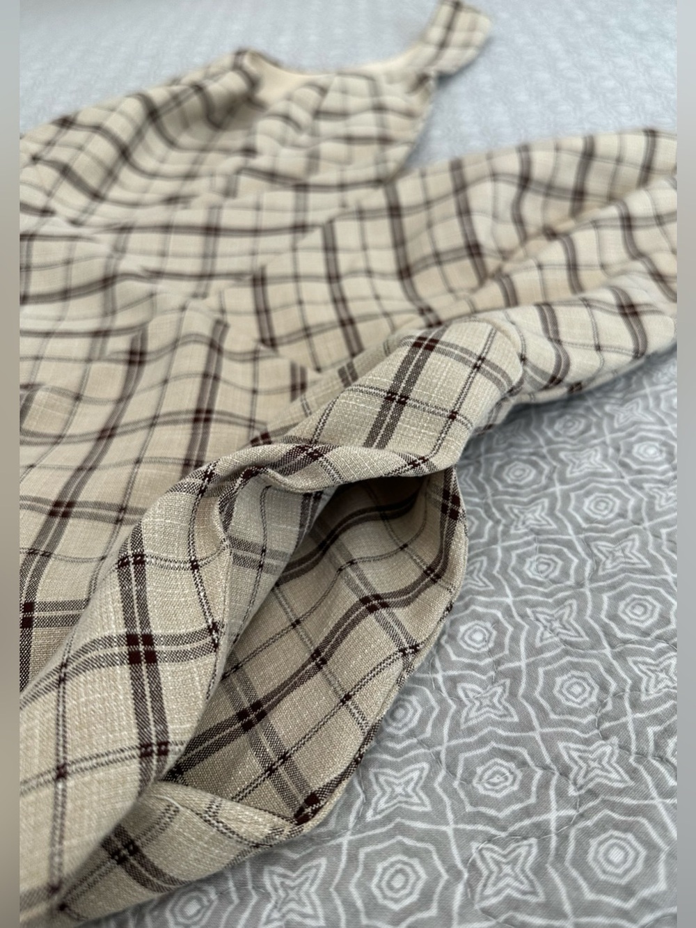 Lulu’s Uptown Affection Beige Plaid A-Line Midi Dress with Pockets Size L - Picture 13 of 16